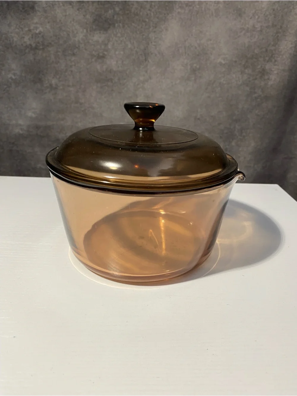 Vintage Corning Visions Amber Glass Saucepan 1L 1 Quart Pot Pour Spout W/ Lid
